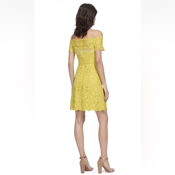 WHISTLES Off The Shoulder Lace Appliqué Yellow Above Knee Dress Women’s Size 6 - Picture 2 of 16